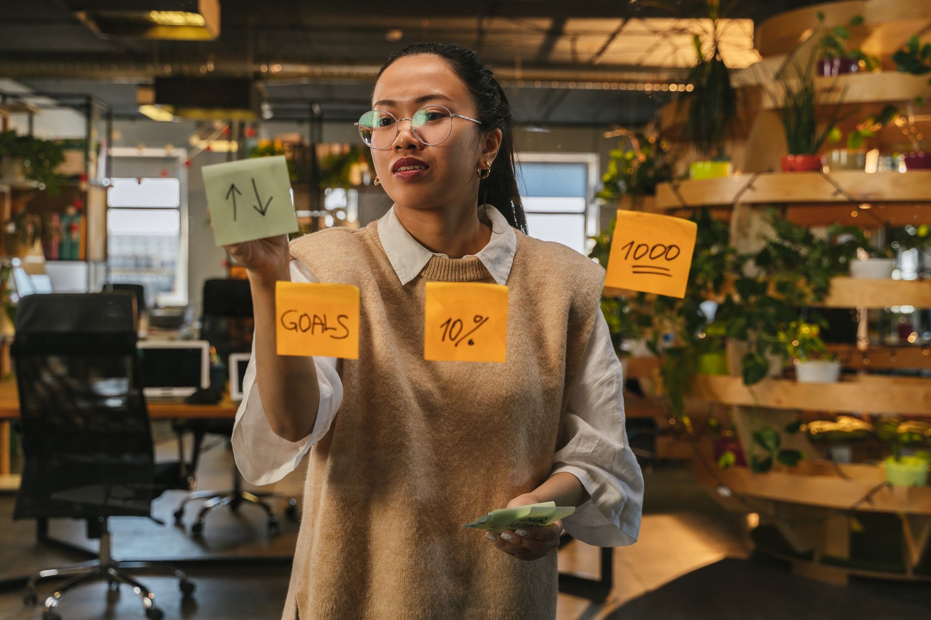 Kanban board with tasks from multiple projects and sticky notes