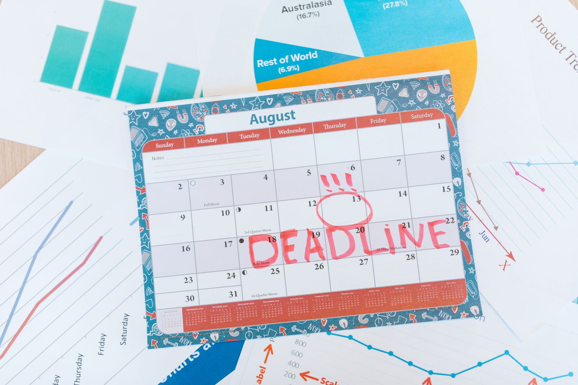 Calendar view with deadlines from multiple jobs color-coded